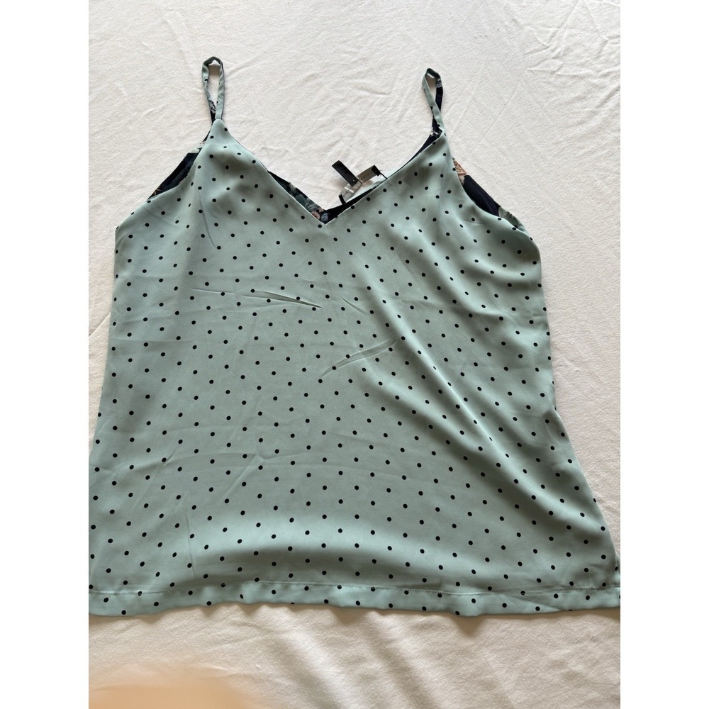 White House Black Market Women XS Reversible Tank Navy Floral/Polka Dot V-Neck